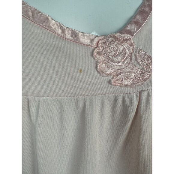 Vintage Sears 100% Nylon Pink Sleeveless Nightgown With Floral Embroidery Size M - Picture 11 of 16